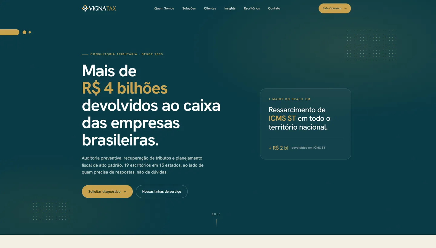 Site da consultoria Vignatax.